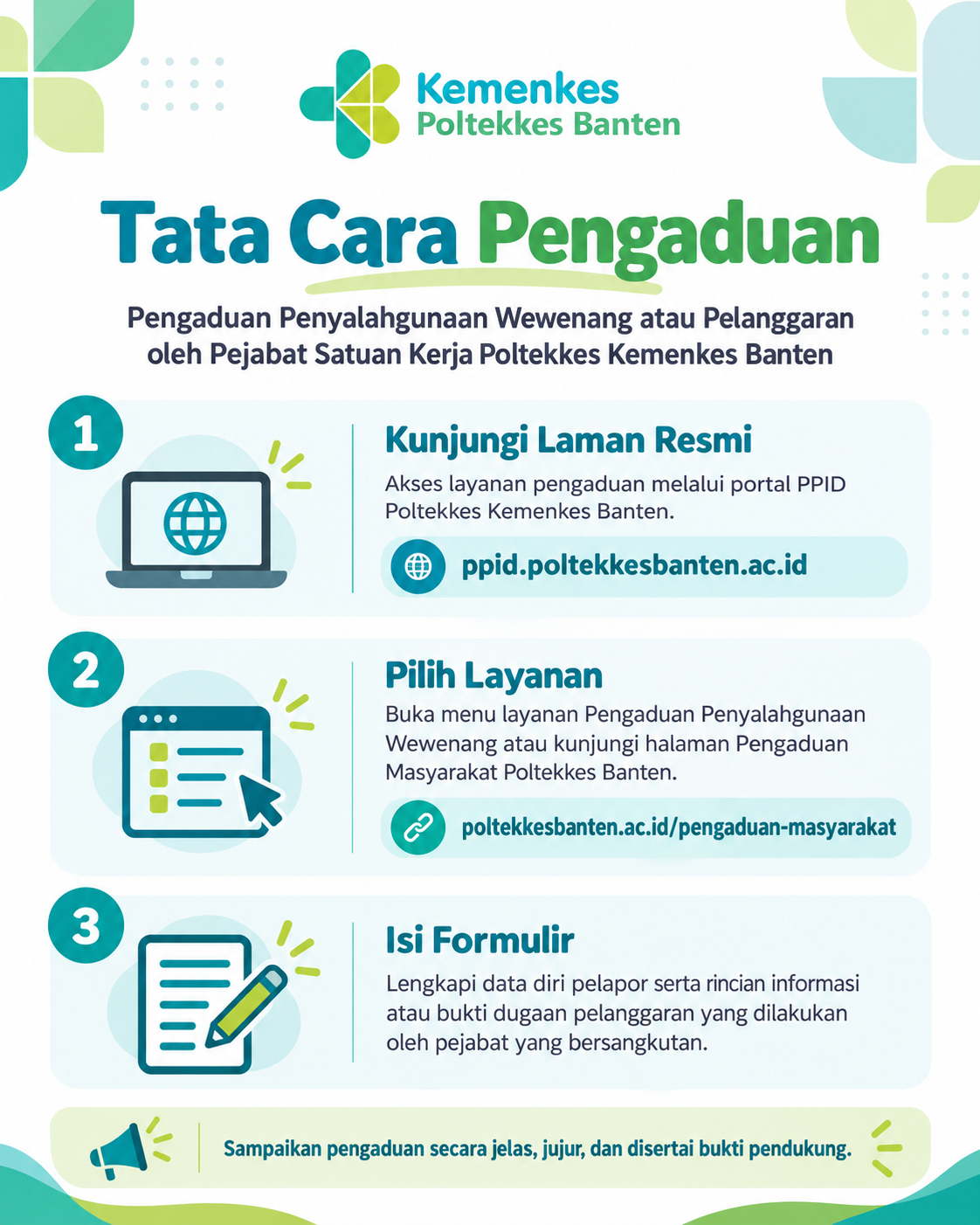 Tata Cara Pengaduan Penyalahgunaan Wewenang atau Pelanggaran oleh Pejabat Satuan Kerja Poltekkes Kemenkes Banten